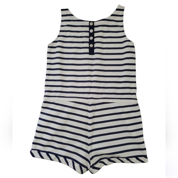 LOFT Beach navy blue off-white drawstring waist cuffed romper M - Picture 2 of 7